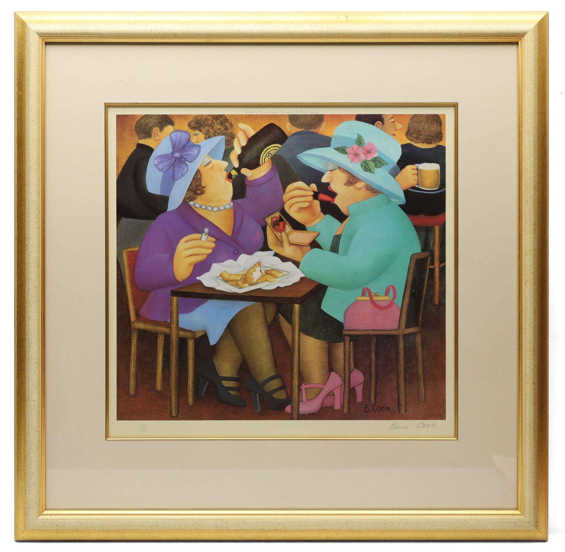 Beryl Cook (British 1926-2008): 'Ladies Who Lunch', limited edition coloured lithograph signed and numbered 523/650 in pencil, titled on COA verso 40cm x 43cm