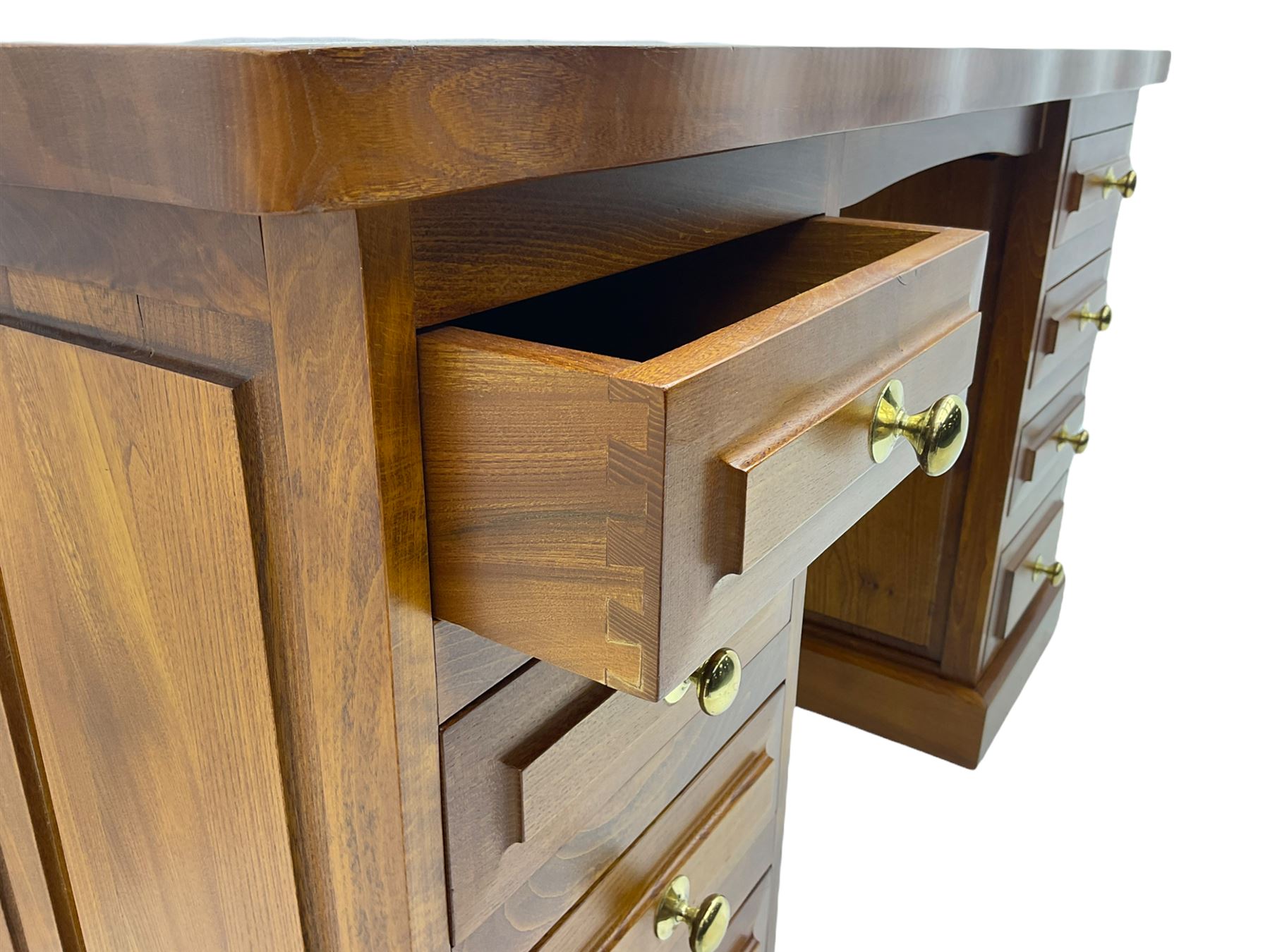 Sam Cryer ‘Cryercraft’ - solid elm twin pedestal desk, waved rectangular top, fitted with eight drawers, on plinth base