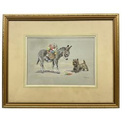Mabel Gear (British 1898-1987): 'Best of Friends' - Donkey and Terrier, gouache signed 18cm x 25.5cm 
Notes: probably an original greetings card design for Royle Publications 