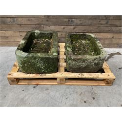 Two 19th century rectangular stone troughs (W72cm, D46cm, H25cm & W70cm, D44cm, H23cm)
