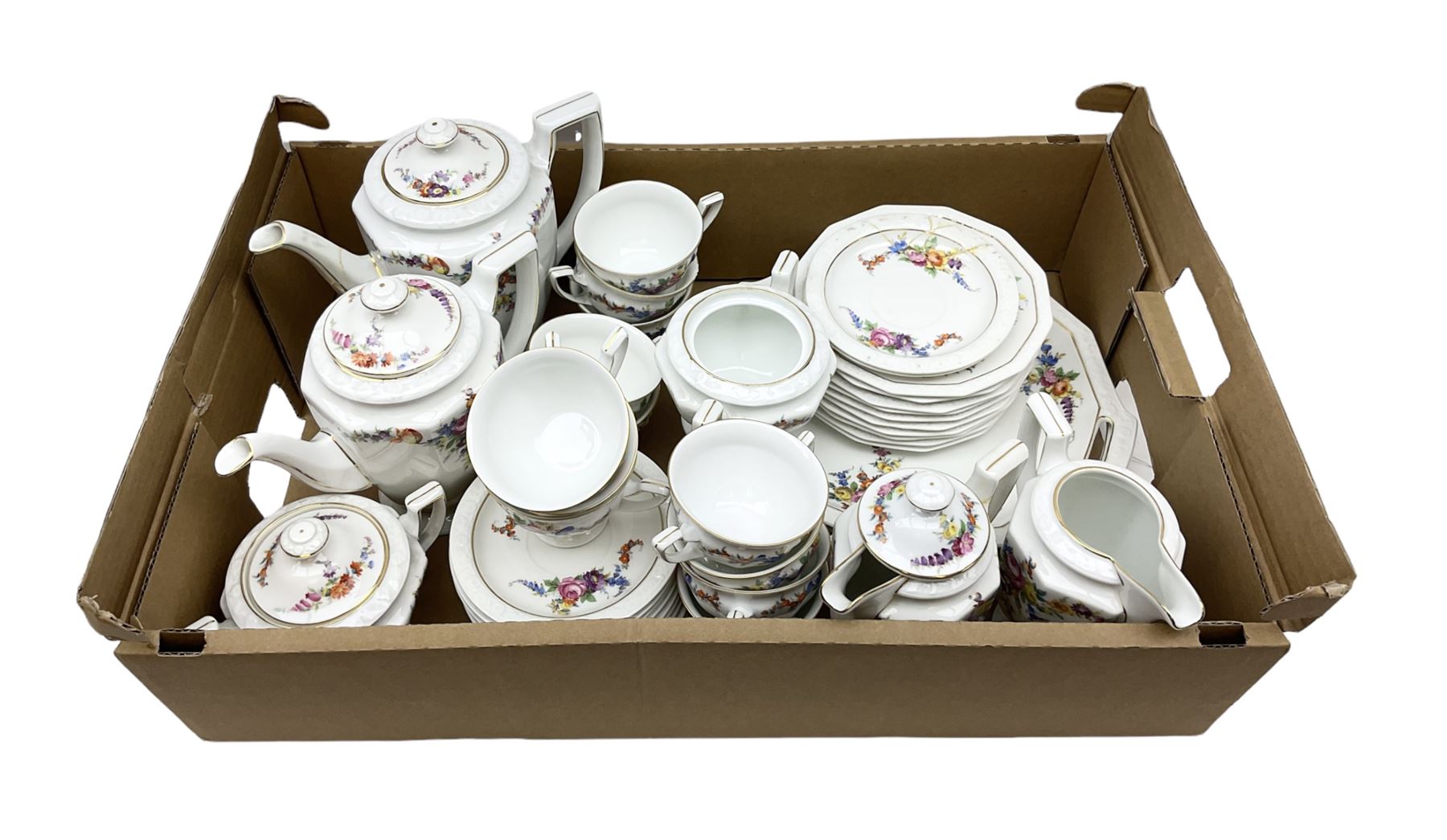 Rosenthal Pompadour Samara pattern tea wares, to include two teapots, twelve teacups and saucers, two cake plates, ten dessert plates, etc (40)