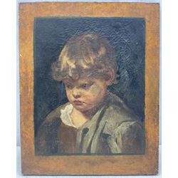 Circle of Valentine Cameron Prinsep (British 1838-1904): Portrait of a Young Boy, oil on canvas, inscribed 'Prinsep' verso 53cm x 43cm (unframed) 