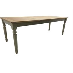 Neptune Furniture - 'Suffolk' oak dining table, pull-out extending top with two additional leaves, on turned supports, in grey paint and wax finish 