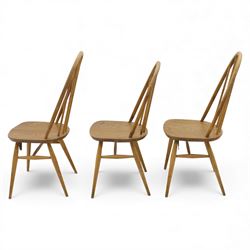 Ercol - set of three Quaker back dining chairs, two tall and one smaller hoop backed chairs