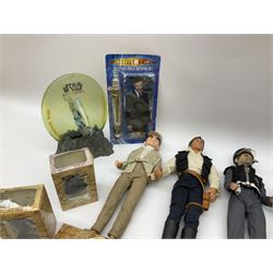 Set of five Thunderbirds Action figures H31cm; similar Captain Black and Hans Solo figures; small quantity of Star Wars toys and promotional Merchandise; boxed Lord of the Rings figures etc