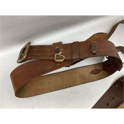 British Army General Staff officer's peaked cap by Herbert Johnson London in Moss Bros. delivery box; two officer's Sam Browne leather belts; leather pistol holster and sword hanger; pair of leather gloves and pair of spurs