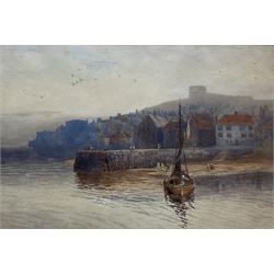 English School (19th/20th century): The Fish Pier Whitby, watercolour signed with monogram 34cm x 51cm