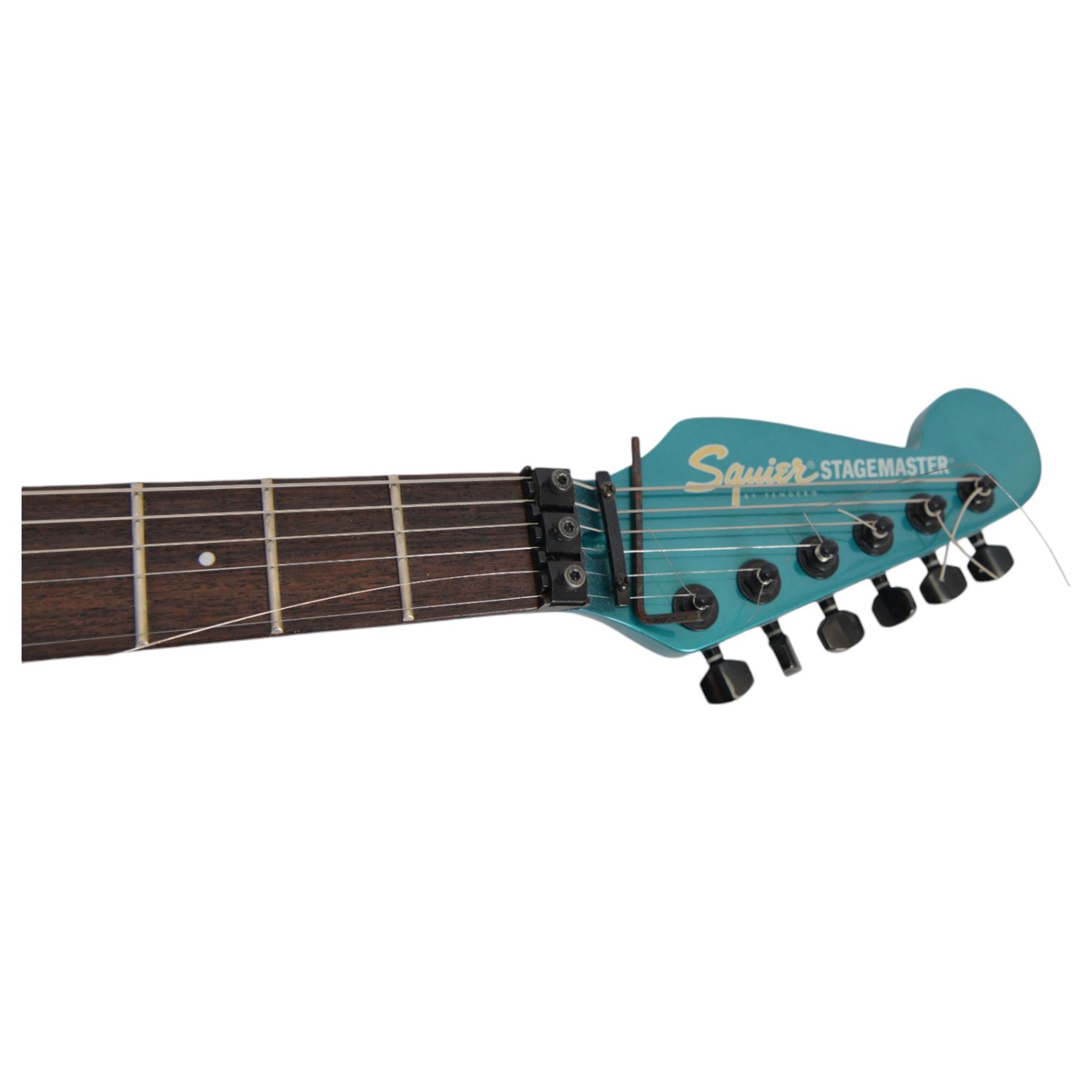 Squier by Fender Stagemaster six string electric guitar, in metallic green finish, serial no. KC00124999, L102cm