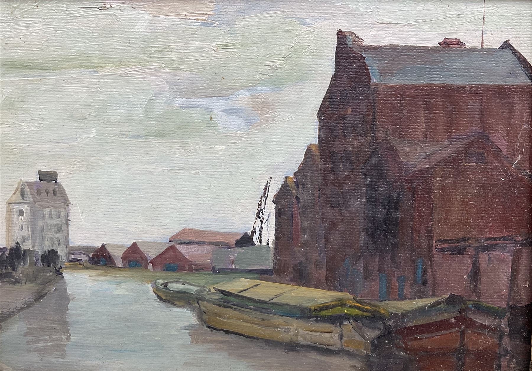 Margaret Parker (Northern British 1925-2012): 'River Hull', oil on board signed and titled verso 19cm x 27cm