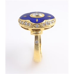  Victor Mayer for Faberge diamond and blue enamel oval gold ring, limited edition hallmarked 18ct stamped Faberge 59/300 with certificate  