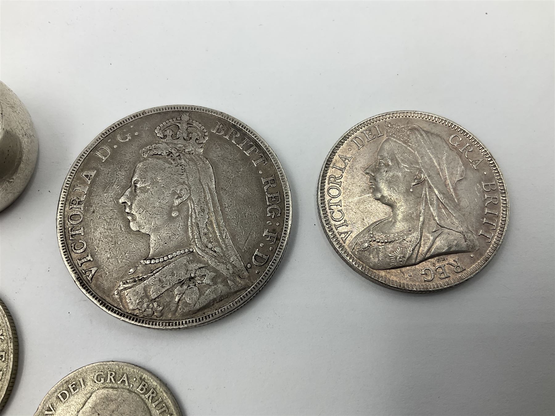 Queen Victorian 1891 crown, 1898 half crown, silver coin ring, silver coin bracelet etc