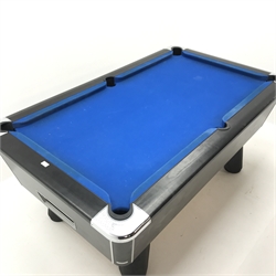  'Supreme Pool' dark oak and chrome finish slate bed pool table, with blue baize cloth, W111cm, H85cm, L188cm  