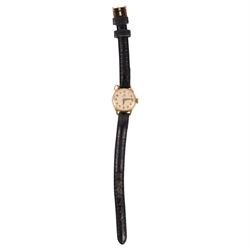 Omega ladies 9ct gold manual wind wristwatch, hallmarked, on leather strap