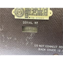 1950s Bush Type DAC 90A valve radio in brown Bakelite case, W29cm D19cm H22cm, two mid-century Ekco radios in Bakelite cases comprising Model U.195 and U.245, and further Pye Bakelite cased radio