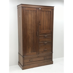 *Edwardian walnut combination wardrobe, left hand side fitted with hanging rail and enclosed by door fitted with interior mirror, cupboard and various sized drawers, W110cm, H191cm, D43cm