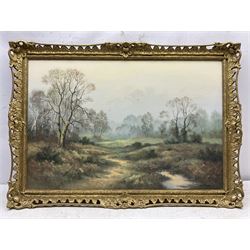 Wendy Reeves (British 1944-): Misty Landscape, oil on canvas signed 50cm x 75cm