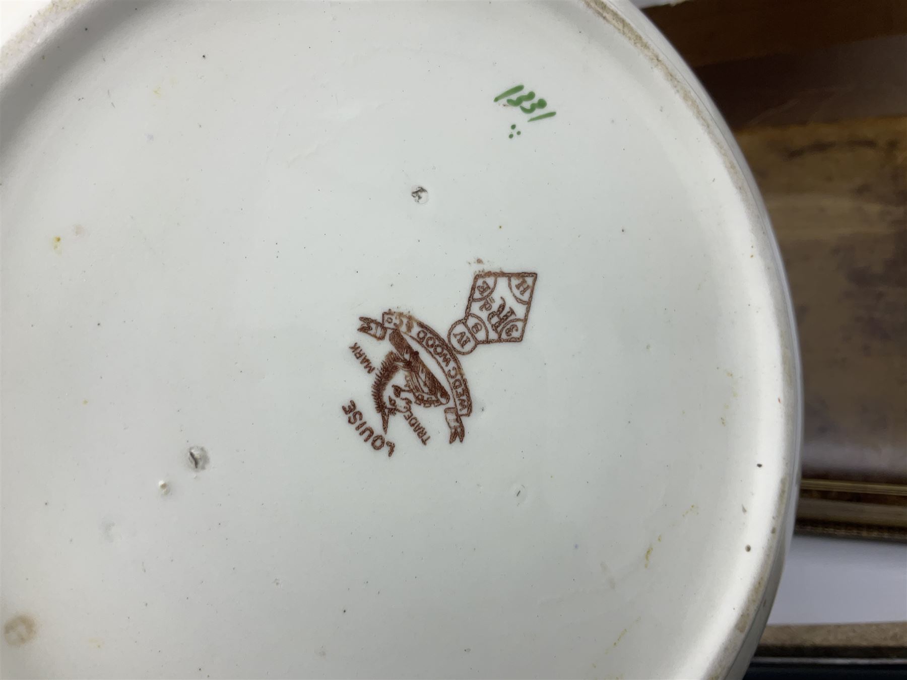 White Ostrich feather fan, together with ceramic head, leather bound photo book, Wedgwood chamber pot and other collectables 