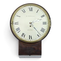 John Winckles of London - Early 19th century mahogany drop dial wall clock, convex 14