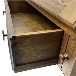 Early 20th century Dutch design mahogany bureau, fall-front enclosing pigeonholes, over two drawers with shaped facias, raised on cabriole supports