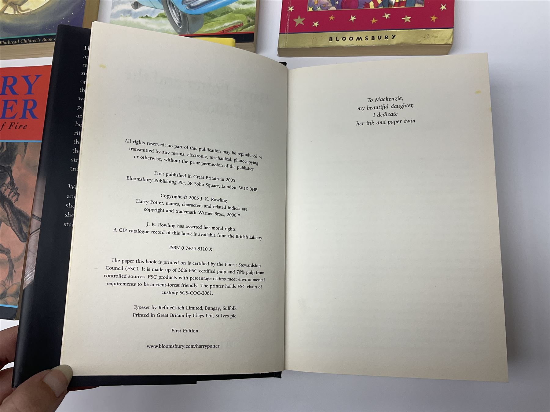 Harry Potter and the Half-Blood Prince hardback first edition, with printing error on page 99, together with Harry Potter and the Order of the Phoenix hardback first edition and four Harry Potter paperback books
