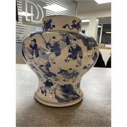 19th century Chinese blue and white jar, of pronounced baluster form, decorated in the Hundred Boys design, with numerous children at play, H23cm

The hundred boys design was a popular theme in Chinese Art employed from the Song period onwards. It expresses the desire to continue the family through male heirs and the performance of filial duties