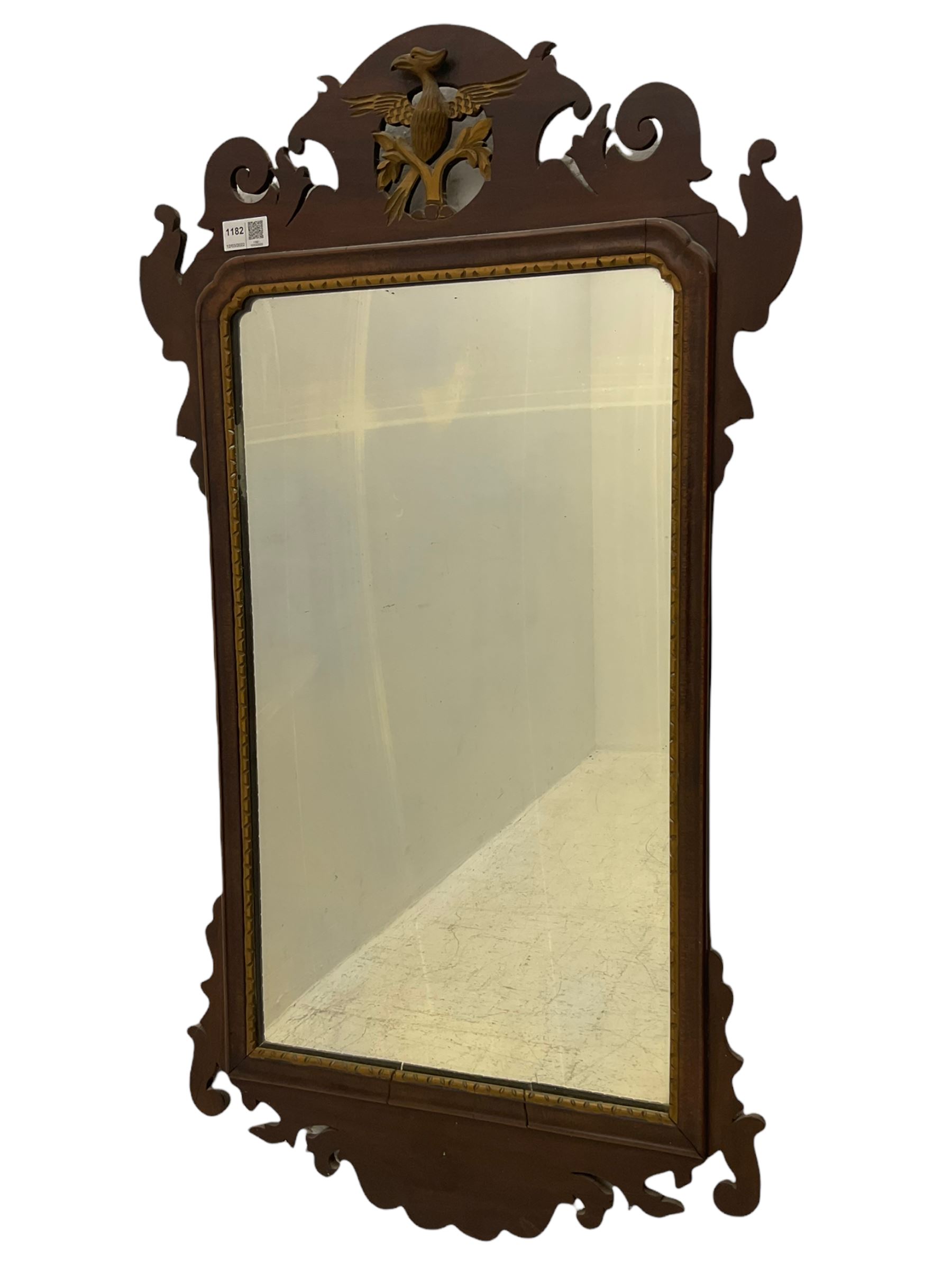Chippendale style mahogany wall mirror, eagle pediment