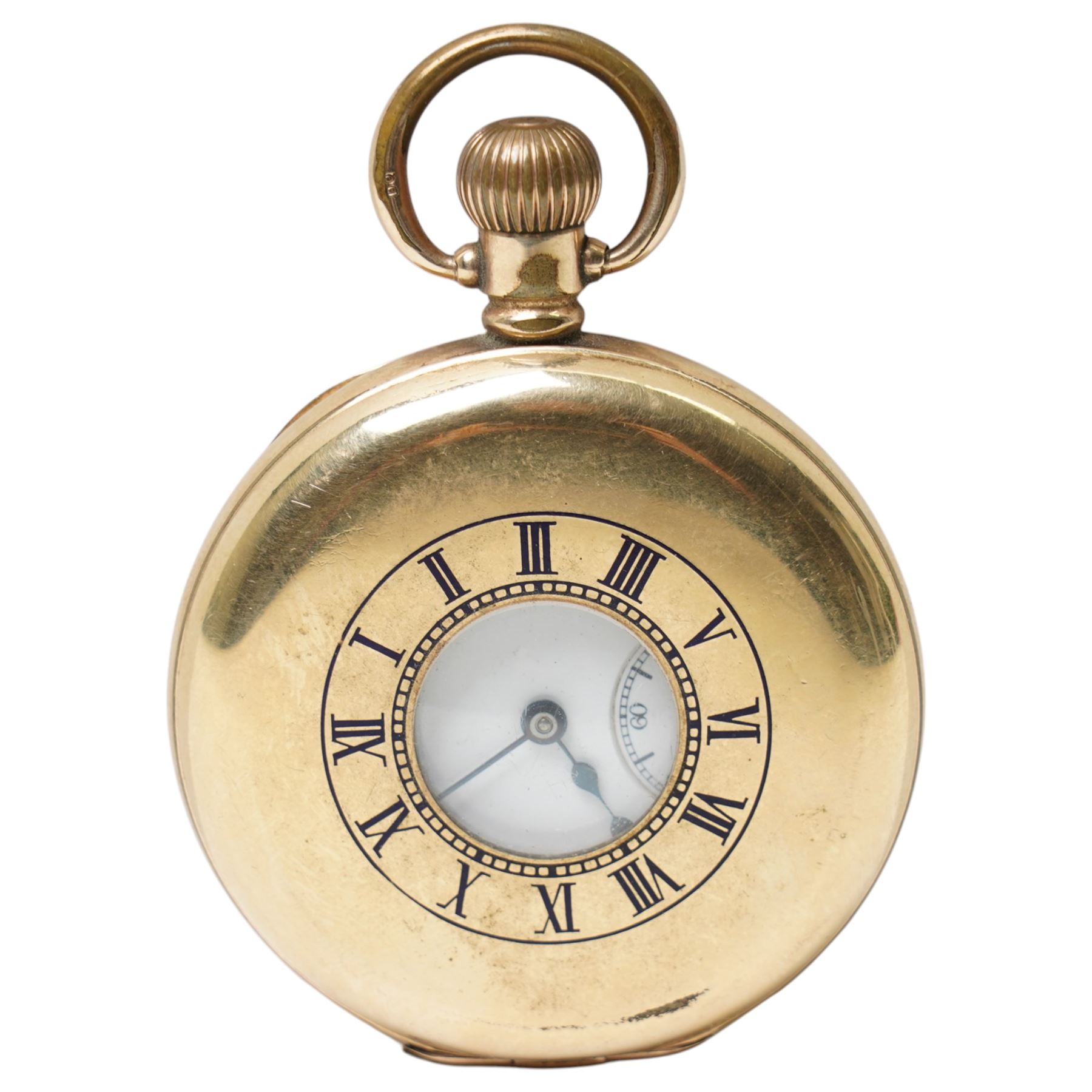 Gentleman's half hunter pocket watch with white dial and seconds dial inscribed '5th Battn. Duke of Wellington's West Riding Regt Signaller's First prize 1912' in gold plated case