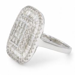 White gold diamond cluster ring, pave set with princess cut, baguette cut and round brilliant cut diamonds, hallmarked 9ct, total diamond weight 3.40 carat