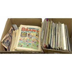 Beano comics 1985 and 1986, together with a large collection of Ladybird and other children's books and vinyls including Queen and Cliff Richard, two boxes. 
