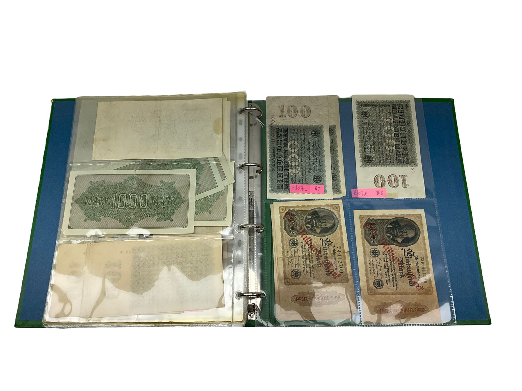 Collection of German banknotes, mostly dating between 1918 and 1923, many being of a high grade, with vendor's inventory, housed in a ring binder