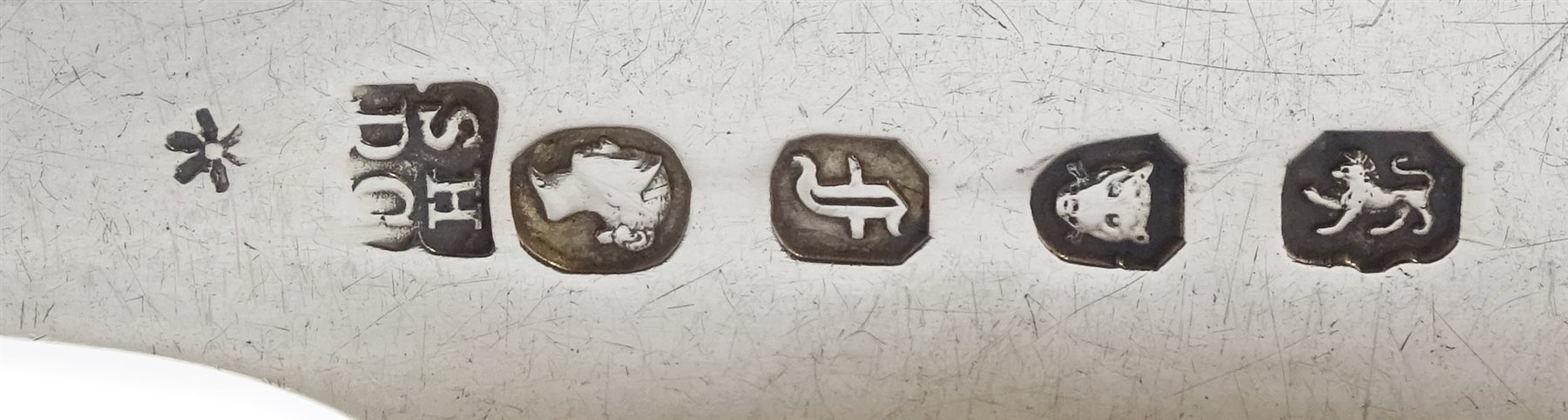 Set of twelve Victorian silver dessert forks, Fiddle pattern by Samuel Hayne & Dudley Cater, London 1841 and two similar dinner forks by Henry Holland, London 1856, approx 22oz