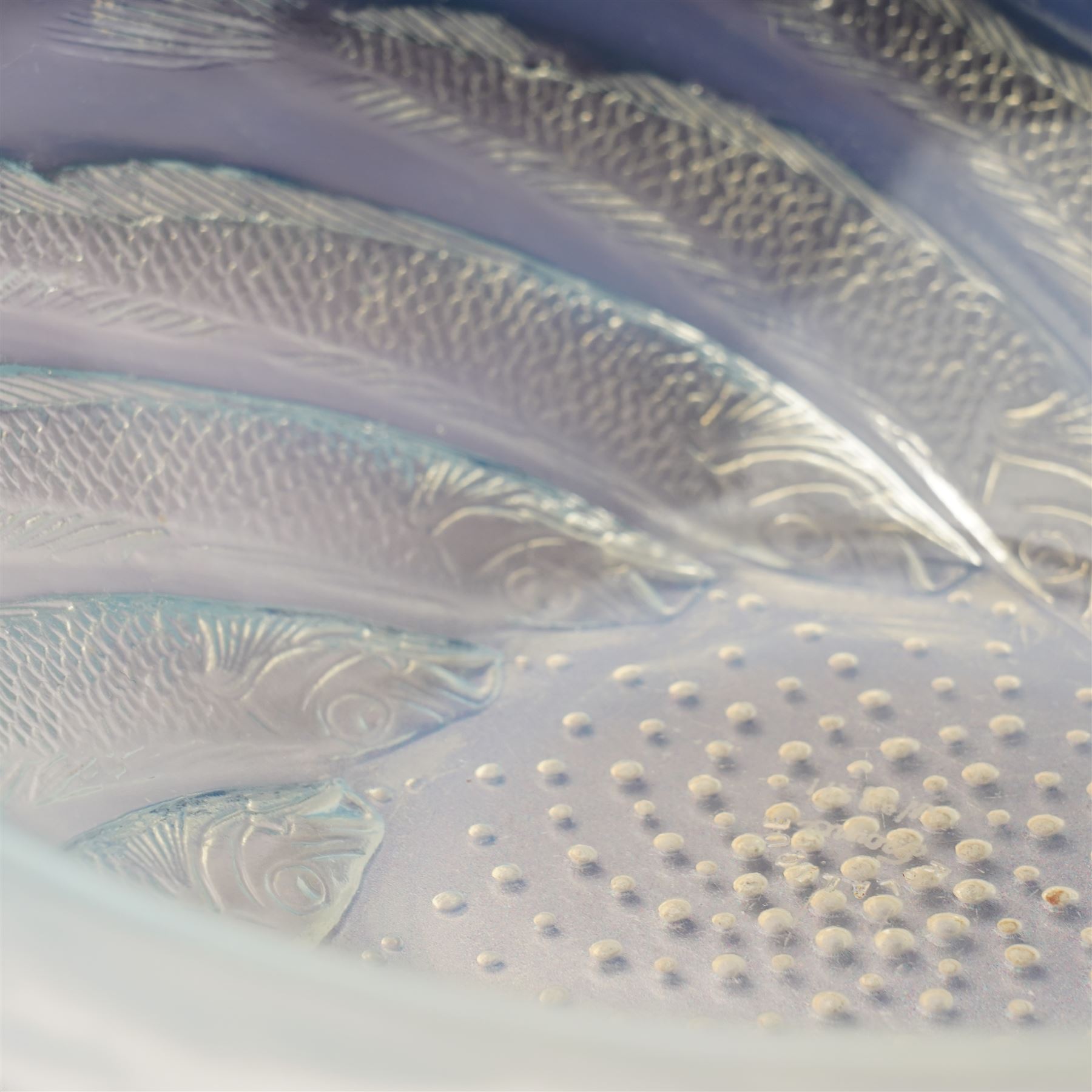 Rene Lalique 'Poissons' opalescent glass bowl, c.1931, moulded R Lalique mark to centre, D24cm 