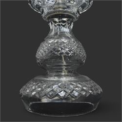 Waterford glass table lamp of baluster form with globe shade and hobnail cut decoration H48cm