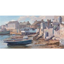 Nancy Bailey (British 1913-2012): 'Back Gates - Morning Light', oil on board signed, titled verso 38cm x 74cm 
