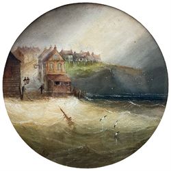 Circle of Henry Barlow Carter (1804-1868): 'Robin Hoods Bay' and Scarborough, pair circular watercolours bearing signature, housed in gilt frames 27cm x 27cm (2)