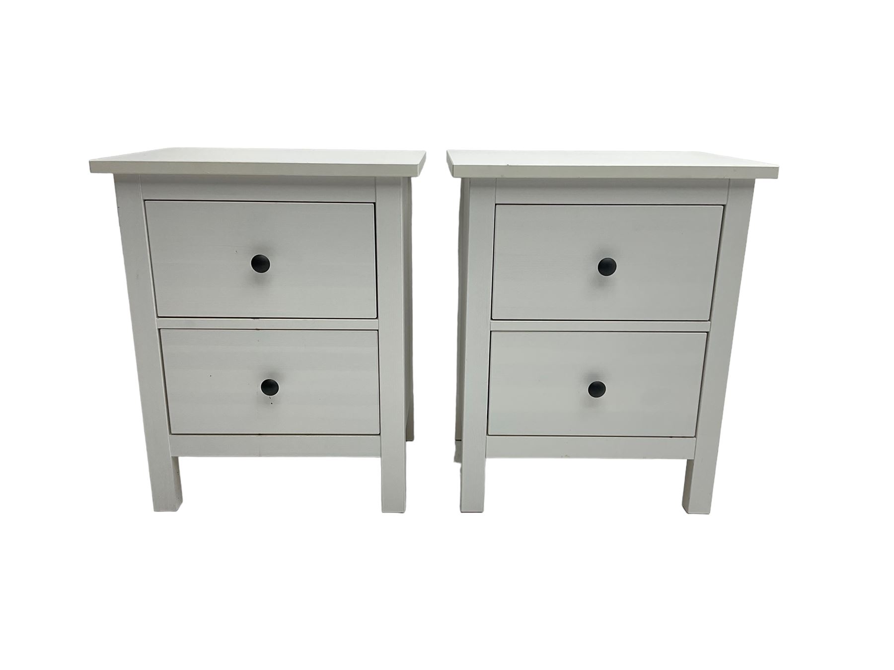 IKEA - 'Hemnes' white finish straight-front chest, fitted with two short and four long drawers; and IKEA - 'Hemnes' pair white finish bedside chests, fitted with two drawers
