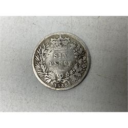 Approximately 120 grams of Great British pre 1920 silver coins, including George III 1819 half crown, William IIII 1834 shilling, Queen Victoria 1892 half crown, various silver threepence pieces etc