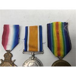 WW1 pair of medals comprising British War Medal and 1914-15 Star awarded to 1440 Pte. J. Wood Lan. Fus.; and WW1 Victory Medal awarded to 12128 Bmbr. R. Phillips R.A.; all with ribbons (3)