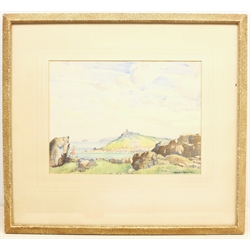 Roland F Spencer Ford (British 1902-1990): 'The Island - St Ives, Cornwall', watercolour signed, titled verso (inside the frame) on artist's Hull address label 25cm x 34cm 