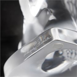 Lalique model of a swallow frosted glass bookend, inscribed 'Lalique France' H15.5, and 'pivoine' scented candle in box (2)
