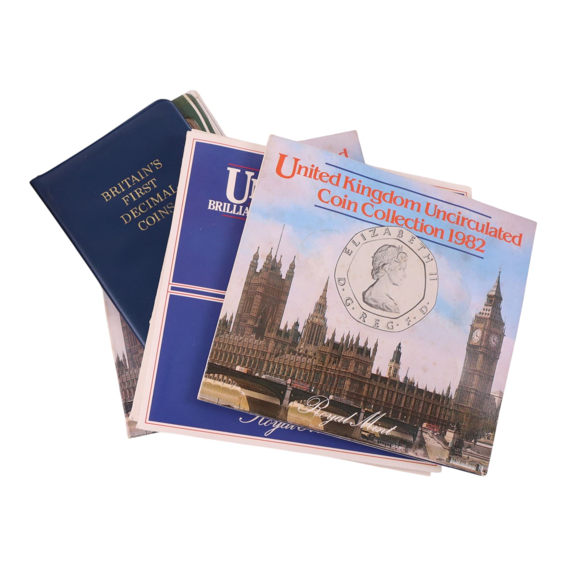 Approximately 27 grams of Great British pre-1920 and approximately 650 grams of Great British pre-1947 coins, together with further Great British and World coins, Royal Mint United Kingdom 1988 silver proof one pound coin cased with certificate, brilliant uncirculated coin collections, etc
