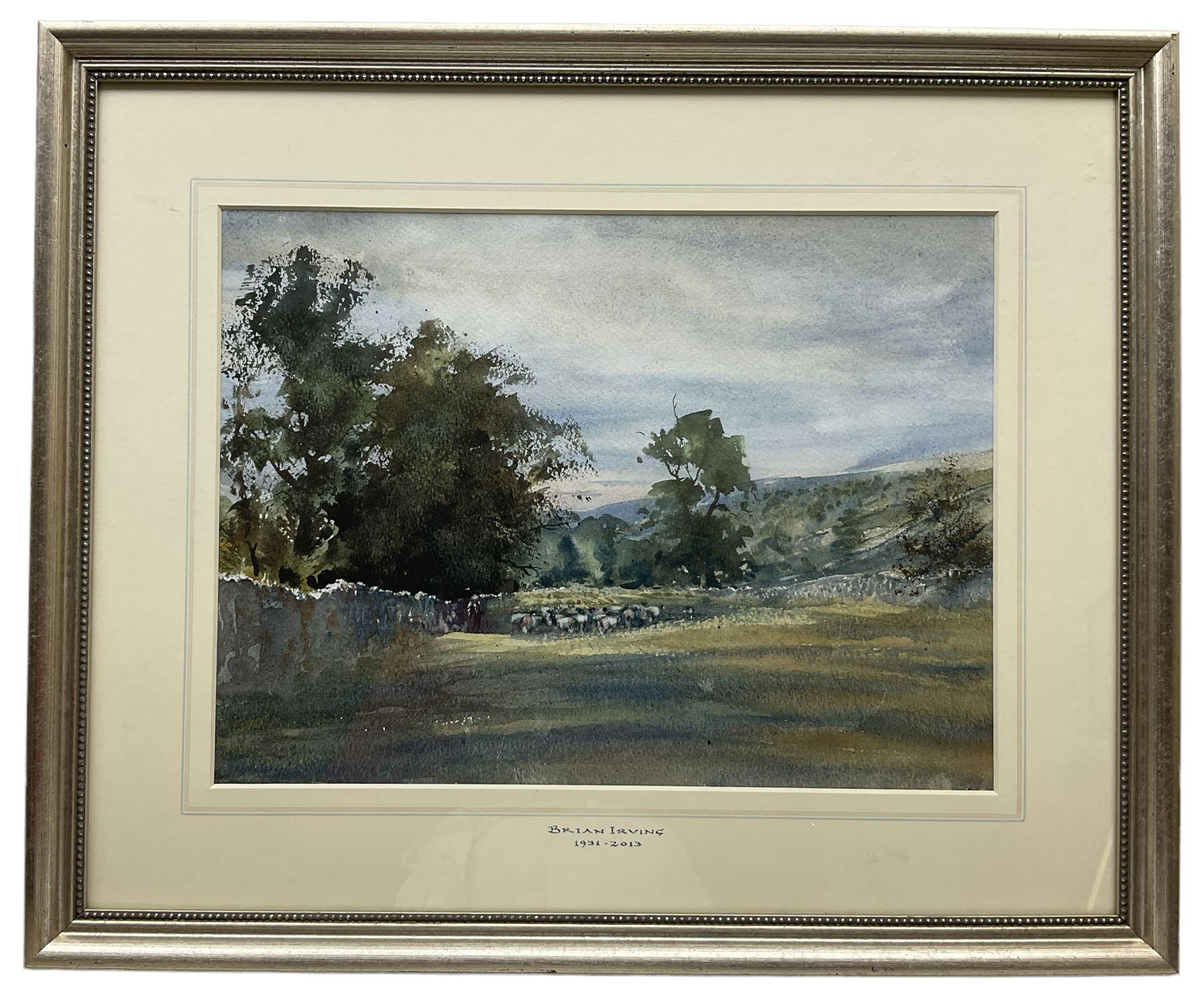 Brian Irving (British 1931-2013): Shepherd Herding Sheep in Rural Landscape, watercolour unsigned, attribution label verso by son 27cm x 26cm