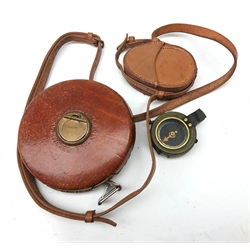  WW1 Verners Pattern VIII marching compass inscribed F-L No.79731 1917 in leather carrying case impressed French & Son Ltd London 1917 with manuscript name 2/a D.Dunbar R.F.A., and Chesterman surveyor's leather cased 66ft tape measure (2)  