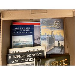 Books - Thirty seven copies of Mutual Air in the Victorian Countryside 1830-1914 by David Neave, four copies of Voices of Hull Real-Life Stories from the Hull City Play edited by Trevelyan Wright, four copies of The Journal of Surgeon Cass Aboard the Whaler 'Brunswick' of Hull, 1824 edited by A G Credland, four copies of This Righteous War by B S Barnes, four copies of Flying Sail Humber Keels and Sloops by Michael E Ulyatt, four copies of Old Beverley by Philip Brown, etc., in two boxes 
