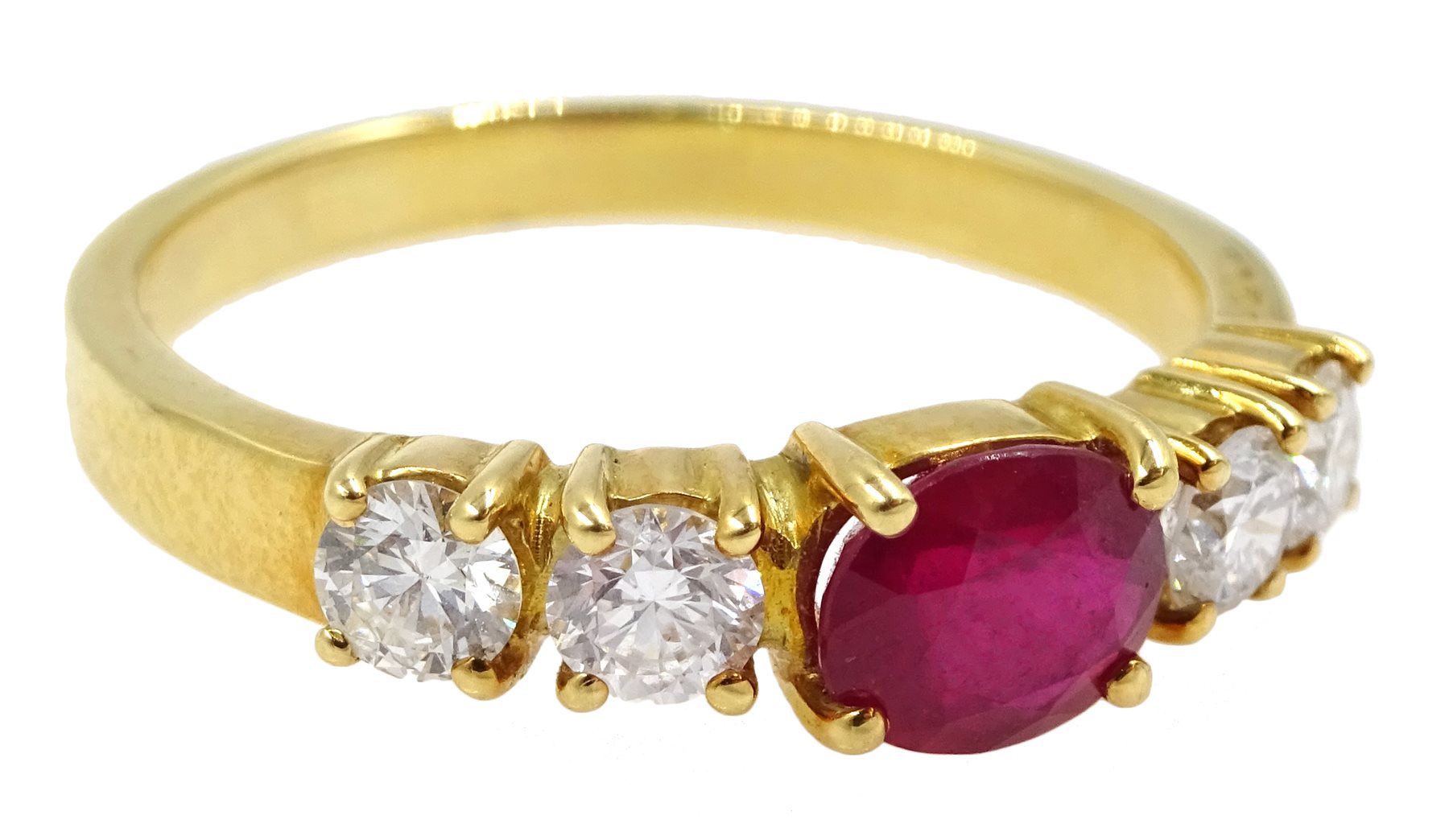 18ct gold five stone oval ruby and round brilliant cut diamond ring