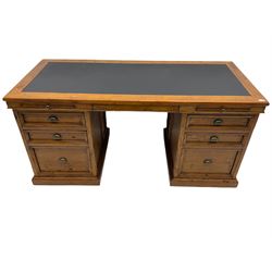 Barker & Stonehouse - Villiers reclaimed eastern pine twin pedestal desk, faux leather inset top