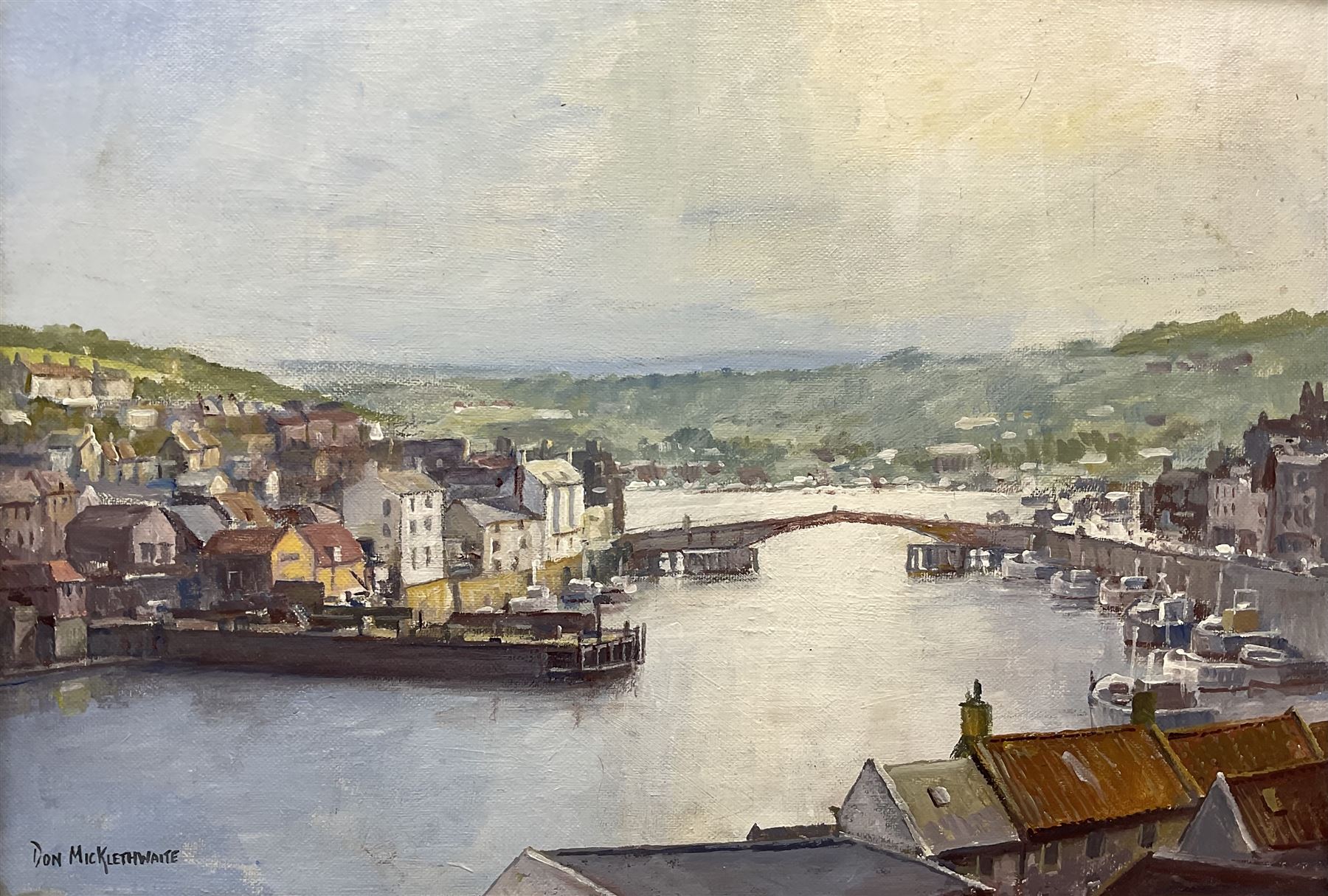 Don Micklethwaite (British 1936-): 'Harbour View Whitby', acrylic on board signed, titled verso 31cm x 45cm