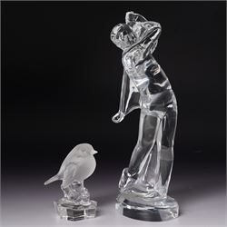 Baccarat figurine of a golfer, depicting a golfer in mid-swing, together with Nachtmann bi...
