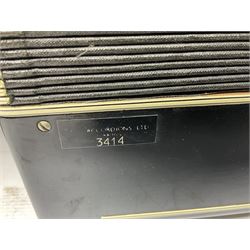 Scandalli Vibrante Three piano accordion in Art Deco black and white case with jewelled decoration, twenty-four keys and one-hundred and twenty buttons; inscribed '5700 Camerano Italia'; serial no.3414 L54cm; in carrying case with strap