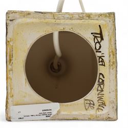 Alison Brigden (AB) for Troika, 1977-83, Square lamp base with incised geometric decoration H23cm excluding fitting